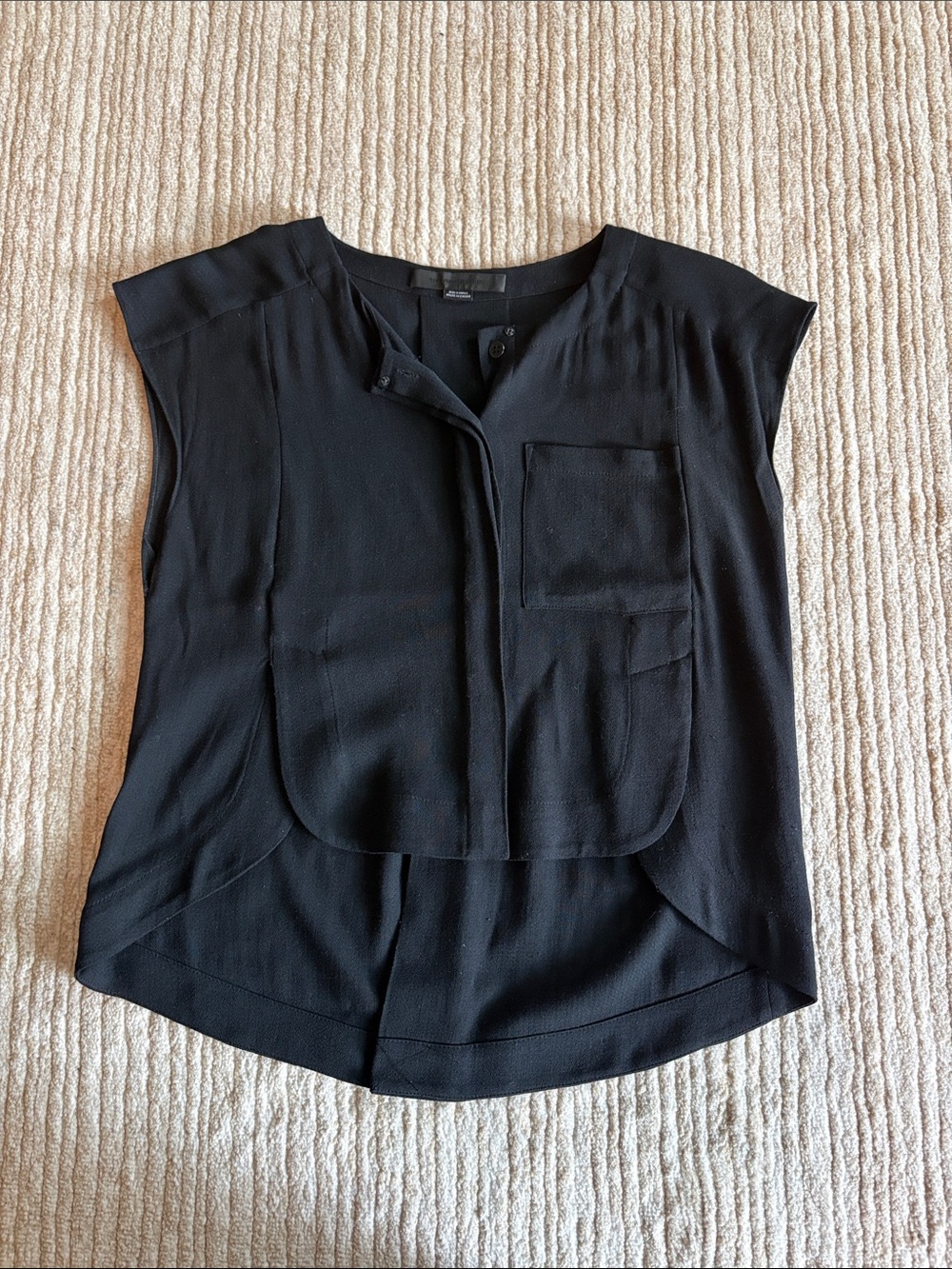 Alexander Wang Black Sleeveless Draped Pocket Blouse XS